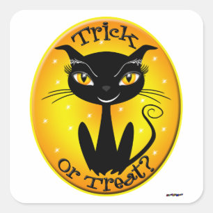 Sticker Carré Tic blanc ou traitement? Chat avec étoiles