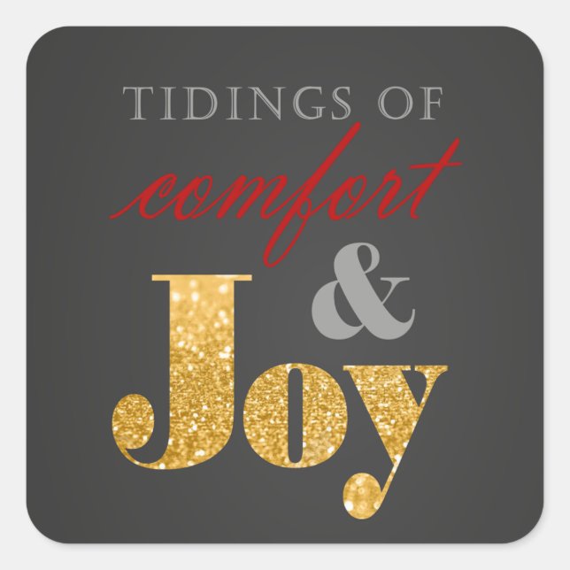 Sticker Carré Tidings Confort et Joy Gold Sparkle Noël (Devant)