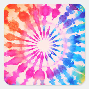 Sticker Carré Tie Dye Super Hippie Gras Design coloré