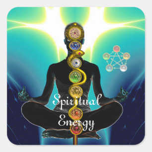 Sticker Carré TIGE d'ASCLEPIUS 7 CHAKRAS, bleu de POSE de LOTUS