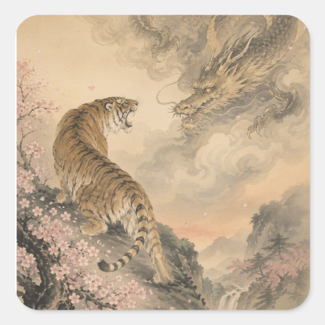 Sticker Carré tiger and doragon (Devant)