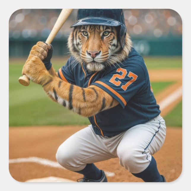 Sticker Carré Tiger Baseball Player #27 Up To Bat (Devant)