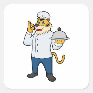 Sticker Carré Tiger Cook Chef hat Platter