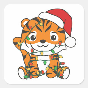 Sticker Carré Tiger Noël Animaux d'hiver Tigers de vacances