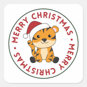 Sticker Carré Tiger Noël Neige Hiver Animaux Tiger Carré S