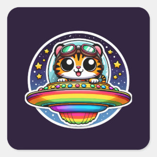 Sticker Carré Tigre arc-en-ciel OVNI