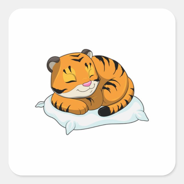 Sticker Carré Tigre au coucher avec Coussin (Devant)