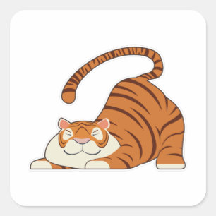 Sticker Carré Tigre au Yoga Exercices d'étirement