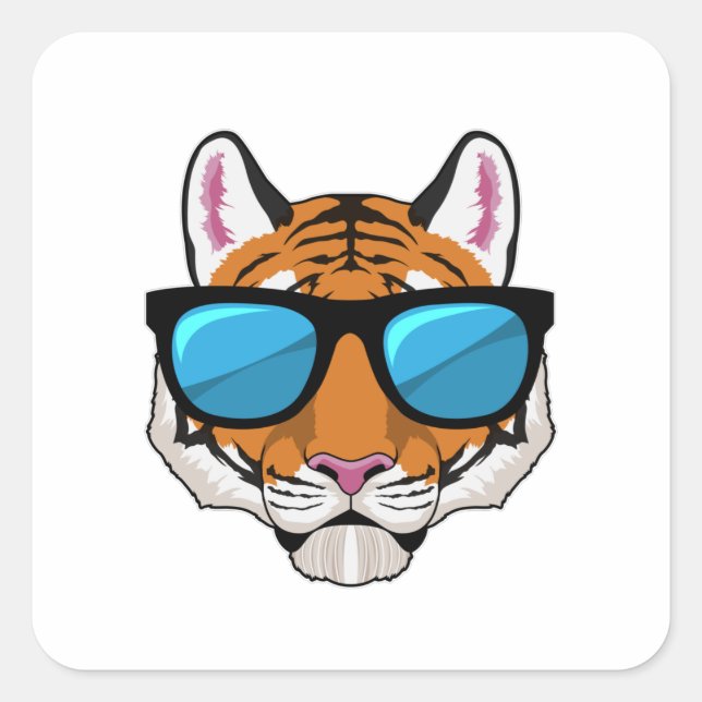 Sticker Carré Tigre avec lunettes de soleil (Devant)