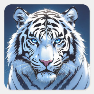 Sticker Carré Tigre blanc aux yeux bleus