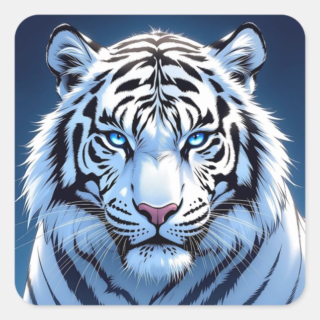 Sticker Carré Tigre blanc aux yeux bleus (Devant)