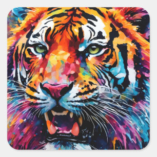 Sticker Carré Tigre coloré