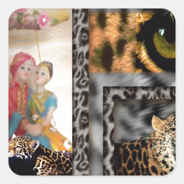 Sticker Carré Tigre & Couple Impression d'art (Devant)