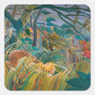 Sticker Carré Tigre dans la tempête Forêt tropicale Jungle exoti