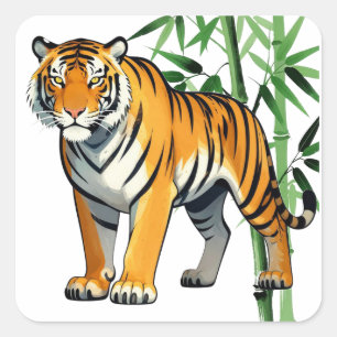 Sticker Carré Tigre de dessin animé Cadeau Amateur de tigre Oran