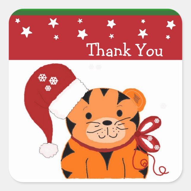Sticker Carré Tigre de Noël Merci (Devant)