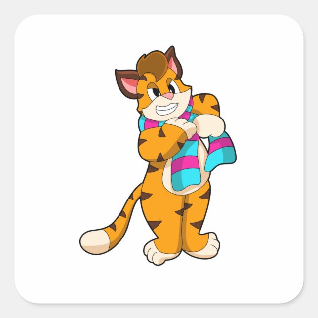 Sticker Carré Tigre en hiver avec Écharpe (Devant)