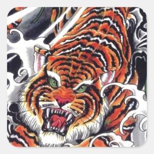 Sticker Carré Tigre japonais et design d'érable