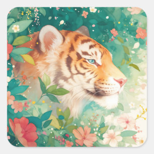 Sticker Carré Tigre regardant à travers un jardin botanique luxu