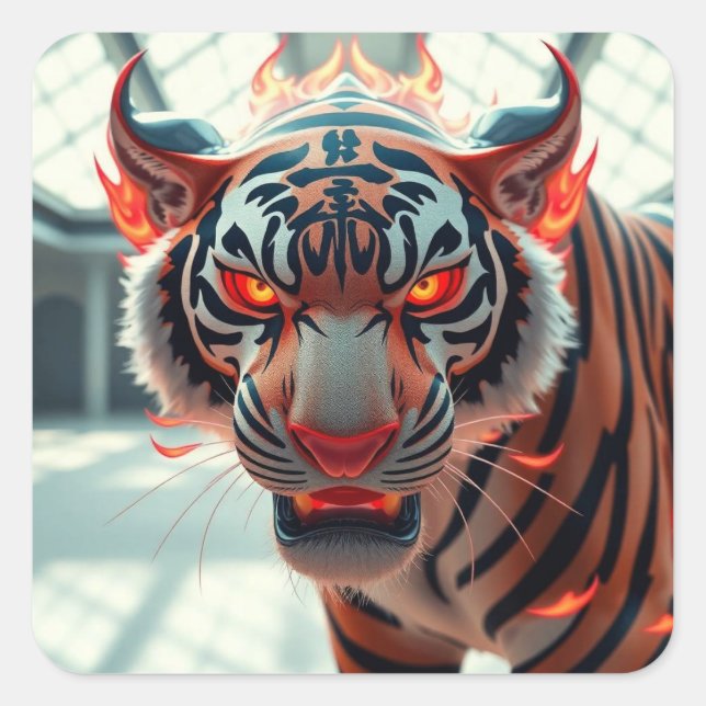 Sticker Carré Tigre Sauvage (Devant)
