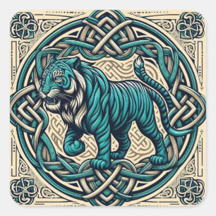 Sticker Carré Tigre Turquoise Carré celtique