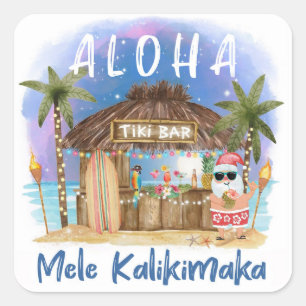 Sticker Carré Tiki Beach Bar   Mele Kalikimaka Père Noël