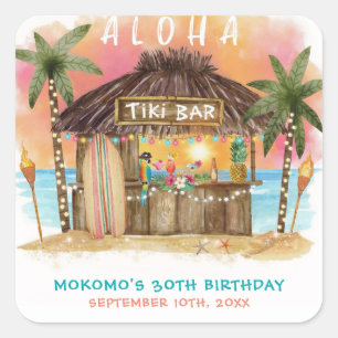Sticker Carré Tiki Beach Bar Mer tropicale Anniversaire