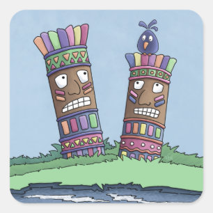 Sticker Carré Tiki Bird Plum