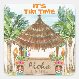 Sticker Carré Tiki Luau   Plage tropicale Aloha