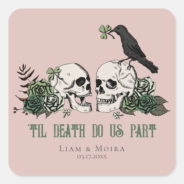 Sticker Carré Til Death Gothique Floral Crâne Irlandais Mariage (Devant)