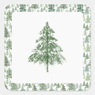 Sticker Carré Timbre d'arbre de pin vert Noël 