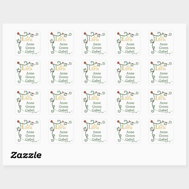 Sticker Carré Timbre de bookplate médiéval dessiné à la main (Feuille)