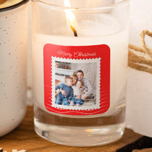 Sticker Carré Timbre de Noël Postage Photo moderne Rouge