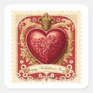 Sticker Carré Timbre de Postage vintage Valentine Red Heart