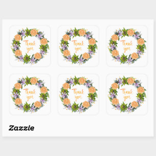 Sticker Carré Timbre de salutations de couronne florale moderne