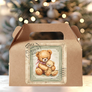 Sticker Carré Timbre-poste câlin d'ours en peluche vintage