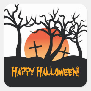 Sticker Carré Timbre-poste heureux de Halloween de cimetière
