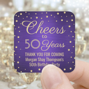 Sticker Carré Timbres d'anniversaire ANY Fête Paillettes Violet 
