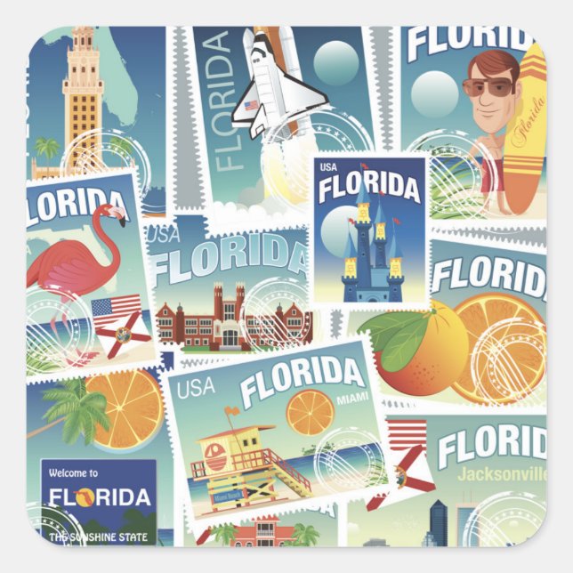 Sticker Carré Timbres de Floride (Devant)