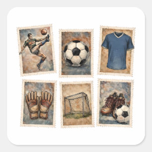 Sticker Carré Timbres de football vintage Collection de football