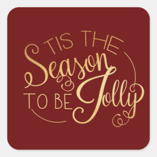 Sticker Carré "Tis Season" Gold Script Red Fancy