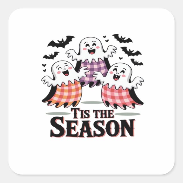 Sticker Carré Tis The Season Checkered Halloween (Devant)