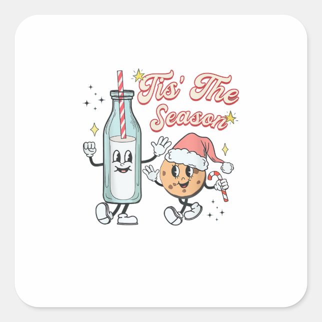 Sticker Carré Tis The Season Retro Milk And Cookie Christmas (Devant)