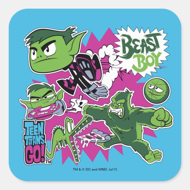 Sticker Carré Titans Ados, allez ! | Les Shapeshifts Beast Boy (Devant)
