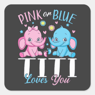 Sticker Carré Titi rose Ou Bleu Vous Aime Baby Éléphant