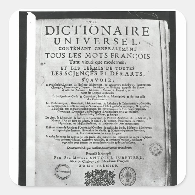 Sticker Carré Titre "Dictionnaire Universel" par (Devant)