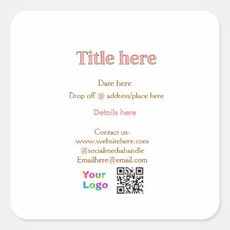 Sticker Carré titre scanner QR contact logo ici lieu date entrep