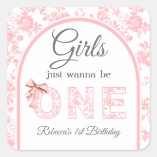 Sticker Carré Toile Coquette Pink Bow Girl 1er anniversaire