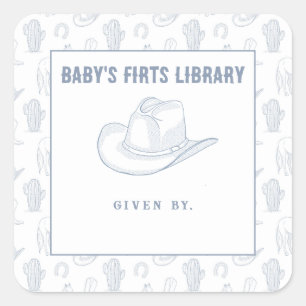 Sticker Carré Toile de Jouy bleu cow-boy - La première bibliothè
