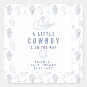 Sticker Carré Toile de Jouy Bleu Cowboy Occidental Baby Shower